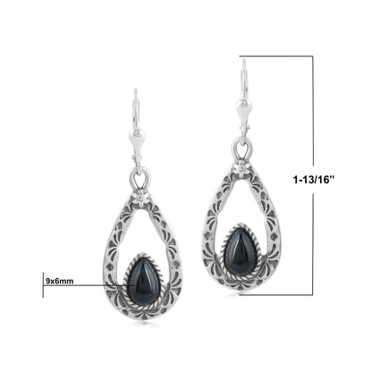 EXCLUSIVELY OURS! Sterling Silver with Pear Shaped Black Agate Gemstone Drop and Dangle Earrings