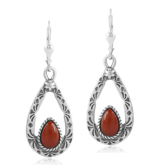 EXCLUSIVELY OURS! Sterling Silver Red Onyx Gemstone Open Teardrop Dangle Earrings