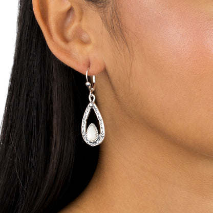 EXCLUSIVELY OURS! Sterling Silver White Mother of Pearl Pear Shaped Dangle Earrings