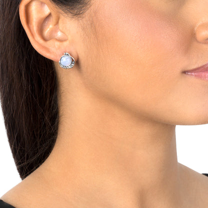 EXCLUSIVELY OURS! Sterling Silver Blue Lace Agate Leaf Button Earrings