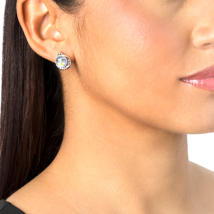 Sterling Silver Abalone Shell Leaf Design Button Earrings