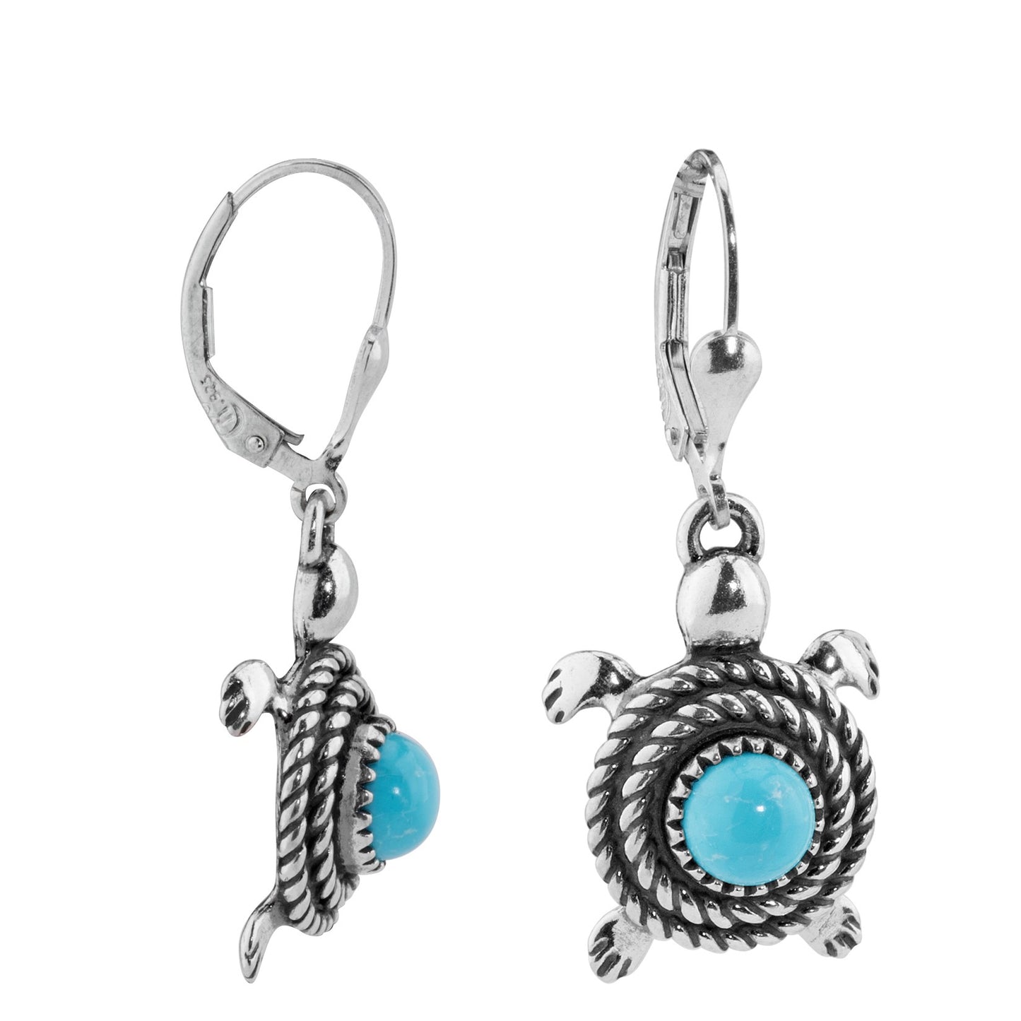 Sterling Silver Kingman Turquoise Turtle Dangle Earrings