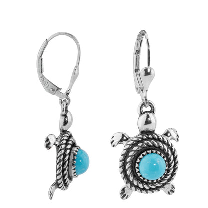 Sterling Silver Kingman Turquoise Turtle Dangle Earrings