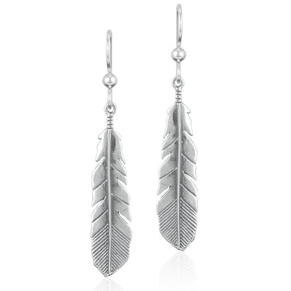 Sterling Silver Feather Dangle Earrings