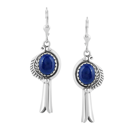 EXCLUSIVELY OURS! Sterling Silver Lapis Leaf and Squash Blossom Design Dangle Earrings