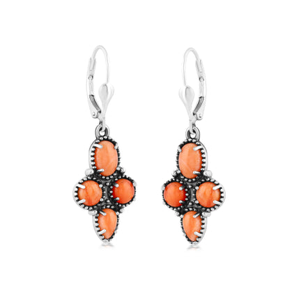 Genuine Orange Spiny Oyster Sterling Silver Lever Back Earrings