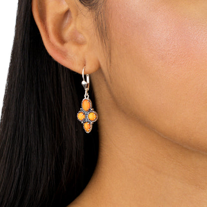 Genuine Orange Spiny Oyster Sterling Silver Lever Back Earrings