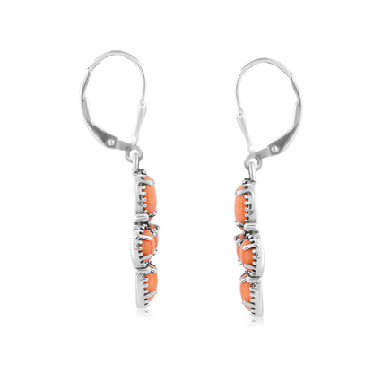 Genuine Orange Spiny Oyster Sterling Silver Lever Back Earrings