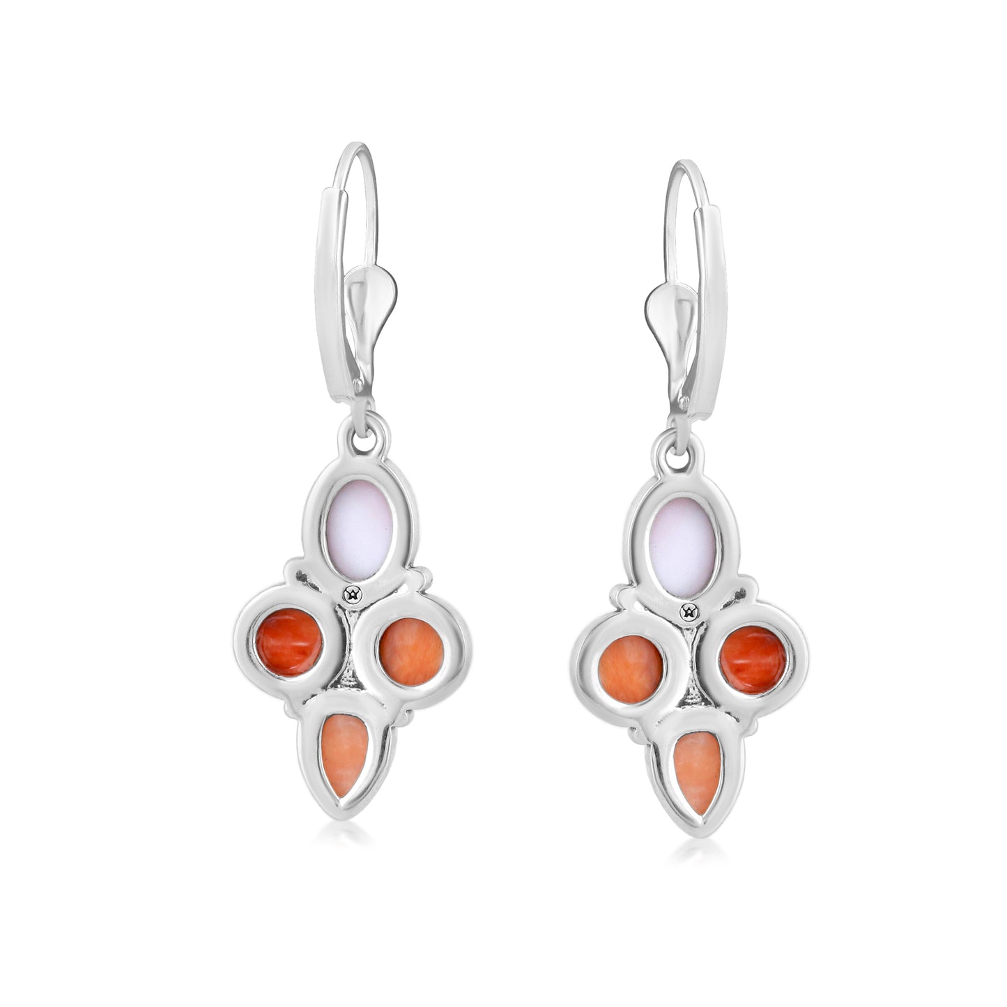 Genuine Orange Spiny Oyster Sterling Silver Lever Back Earrings