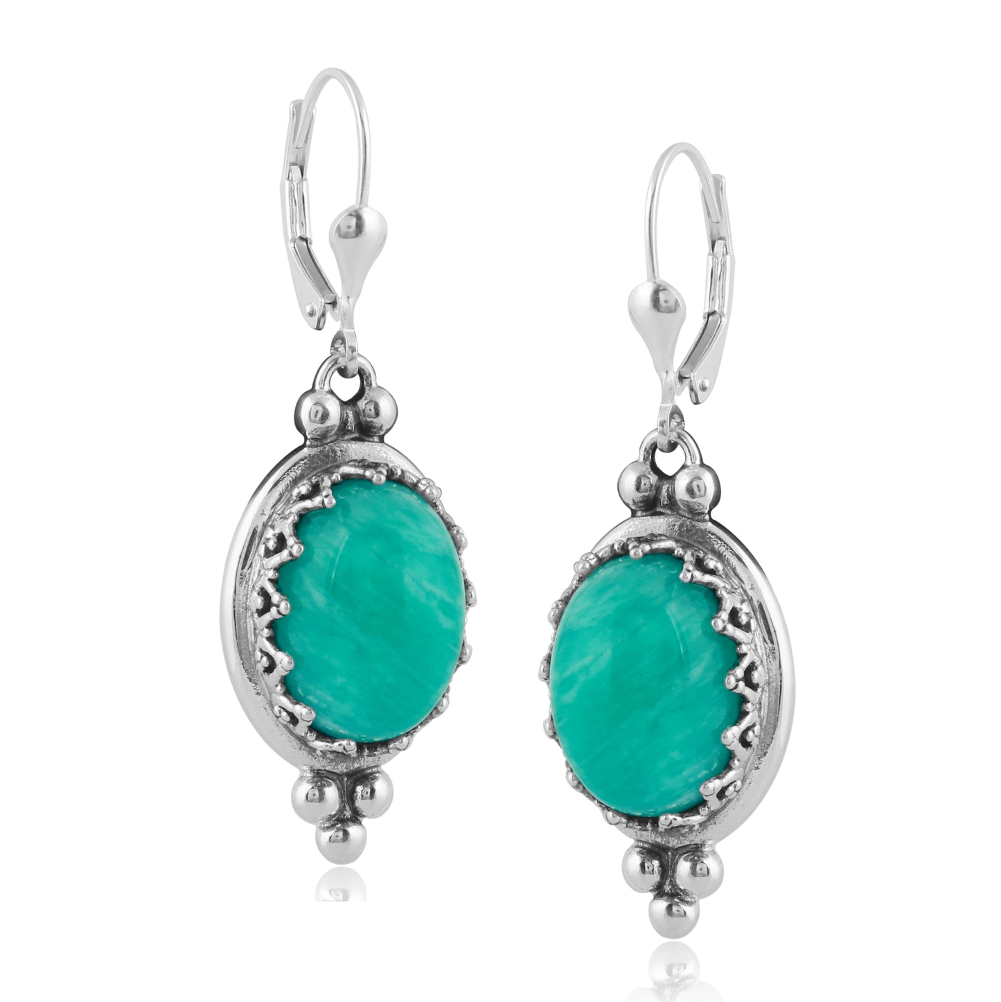 Amazonite Sterling Silver Crown Detail Lever Back Earring