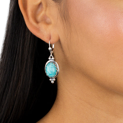 Amazonite Sterling Silver Crown Detail Lever Back Earring