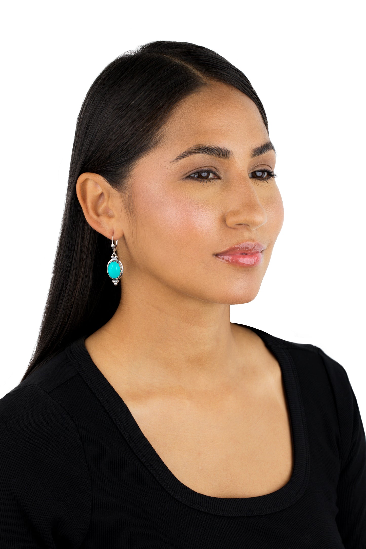 EXCLUSIVELY OURS! Sterling Silver Kingman Turquoise Crown Detail Lever Back Earrings