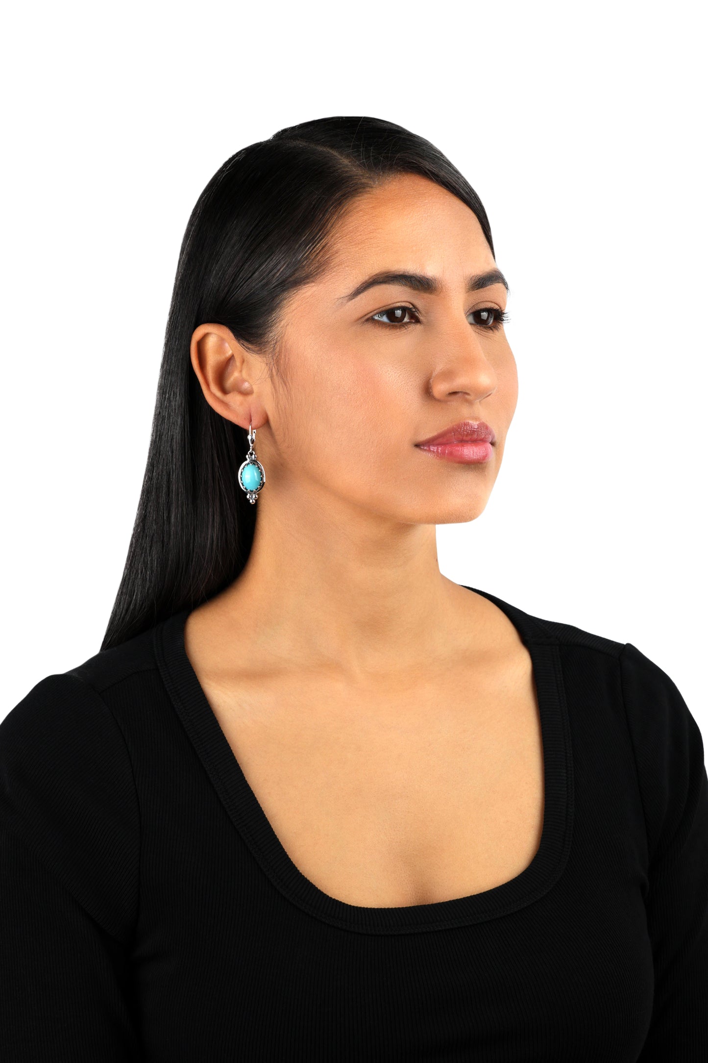 EXCLUSIVELY OURS! Sterling Silver Kingman Turquoise Crown Detail Lever Back Earrings