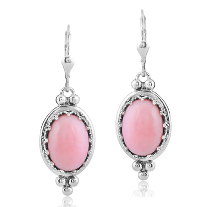 Sterling Silver Pink Opal Crown Detail Lever Back Earrings