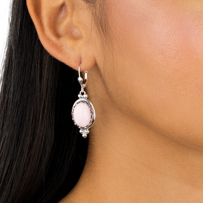 Sterling Silver Pink Opal Crown Detail Lever Back Earrings