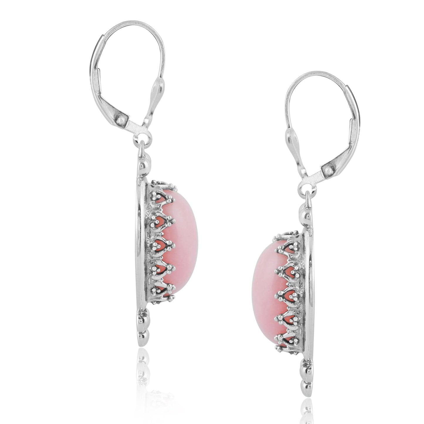 Sterling Silver Pink Opal Crown Detail Lever Back Earrings