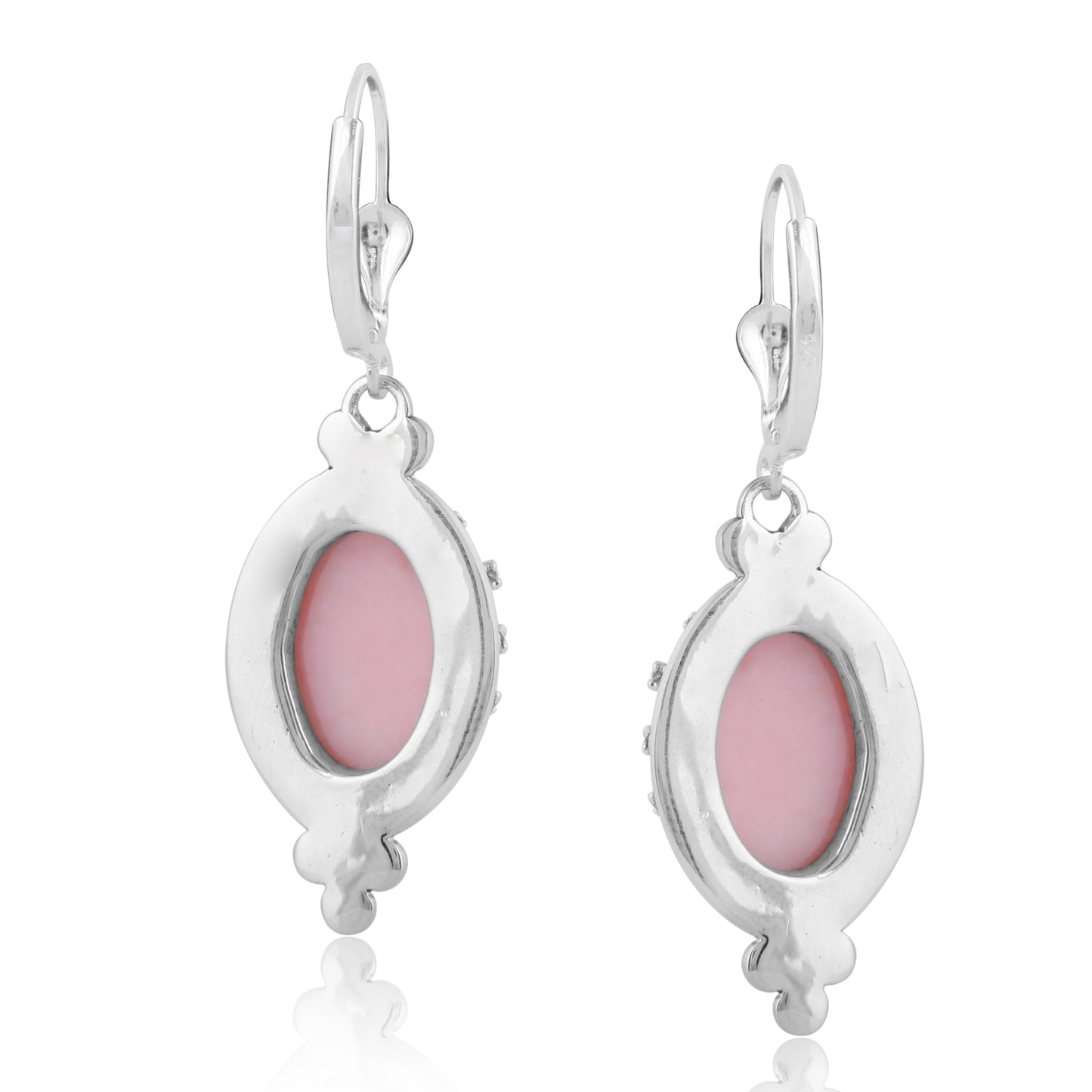 Sterling Silver Pink Opal Crown Detail Lever Back Earrings