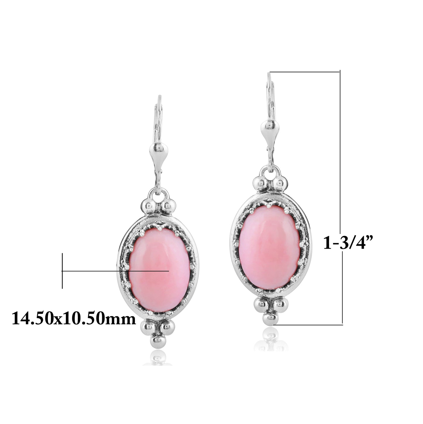 Sterling Silver Pink Opal Crown Detail Lever Back Earrings