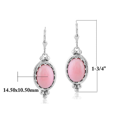 Sterling Silver Pink Opal Crown Detail Lever Back Earrings