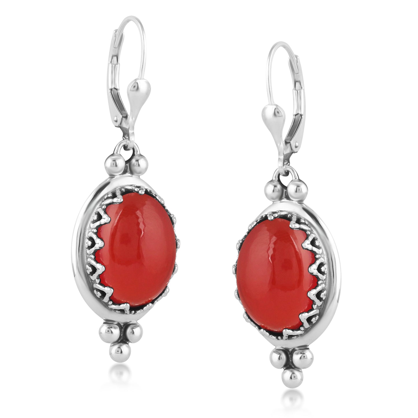 EXCLUSIVELY OURS! Sterling Silver Red Onyx Crown Detail Lever Back Earrings