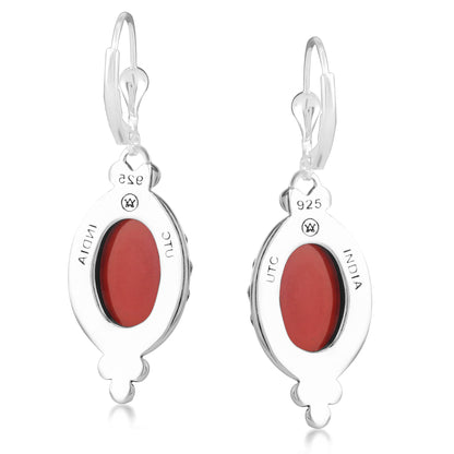 EXCLUSIVELY OURS! Sterling Silver Red Onyx Crown Detail Lever Back Earrings