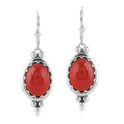 EXCLUSIVELY OURS! Sterling Silver Red Onyx Crown Detail Lever Back Earrings