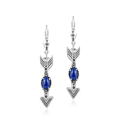 Sterling Silver Lapis Lazuli Gemstone Arrow Lever Back Earrings