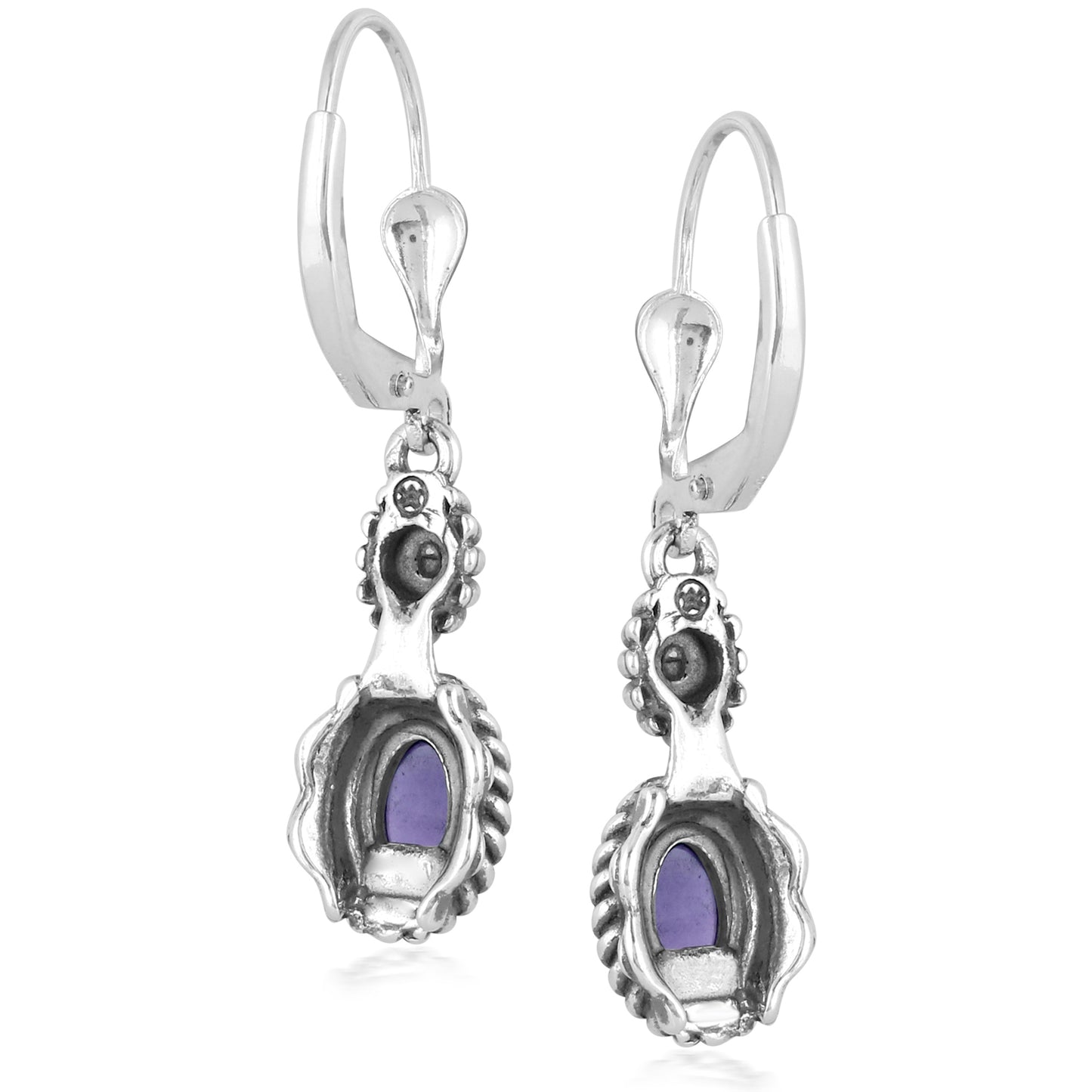 Sterling Silver with Amethyst Gemstone Rope and Flower Design Dangle Earrings