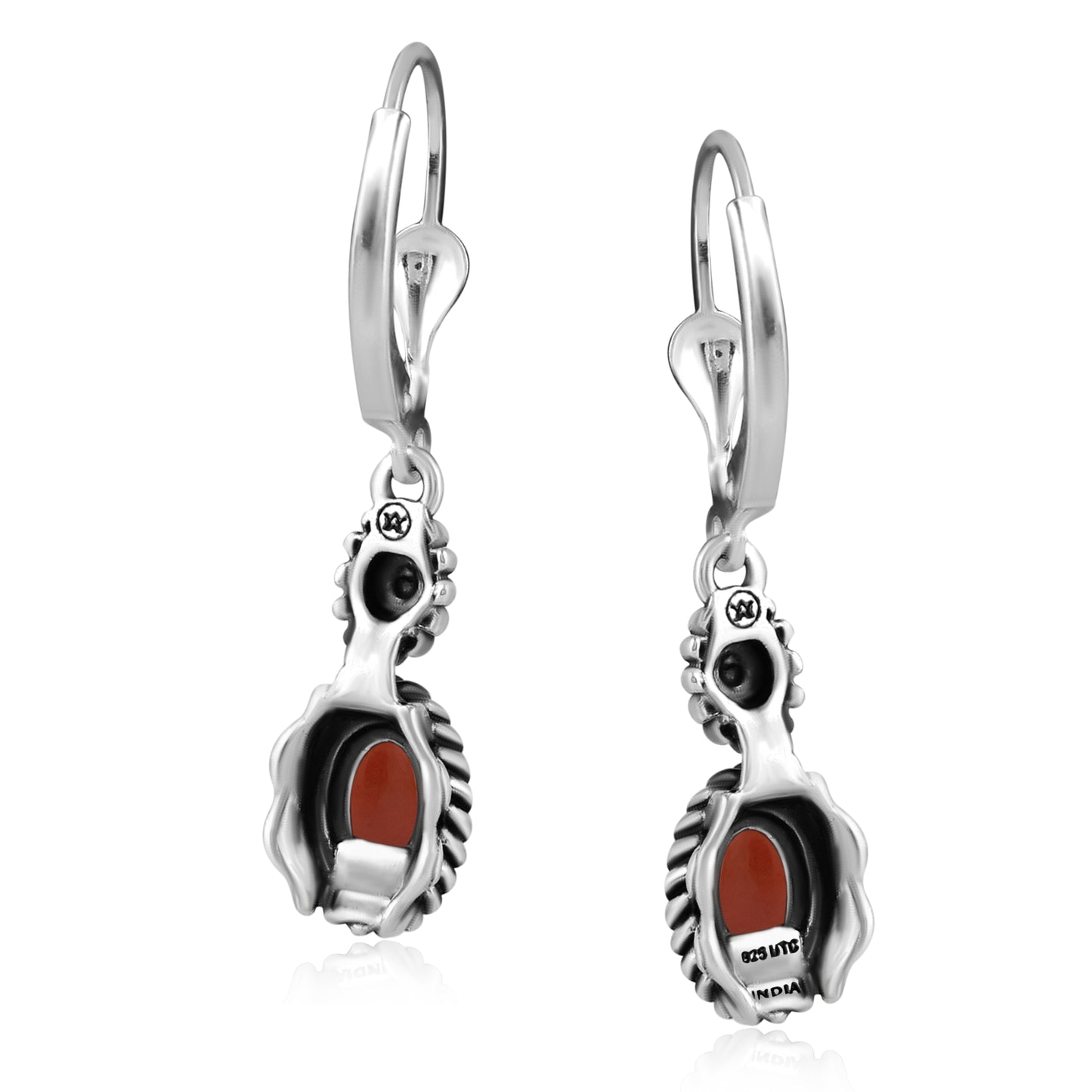 EXCLUSIVELY OURS! Sterling Silver Red Onyx Floral and Rope Design Dangle Earrings