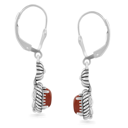 EXCLUSIVELY OURS! Sterling Silver Red Onyx Floral and Rope Design Dangle Earrings