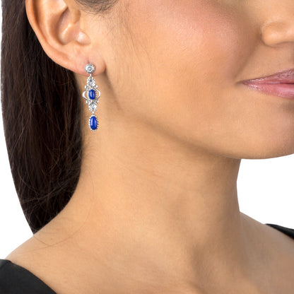 EXCLUSIVELY OURS! Sterling Silver Lapis Gemstone Floral Dangle Earrings