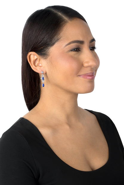 EXCLUSIVELY OURS! Sterling Silver Lapis Gemstone Floral Dangle Earrings