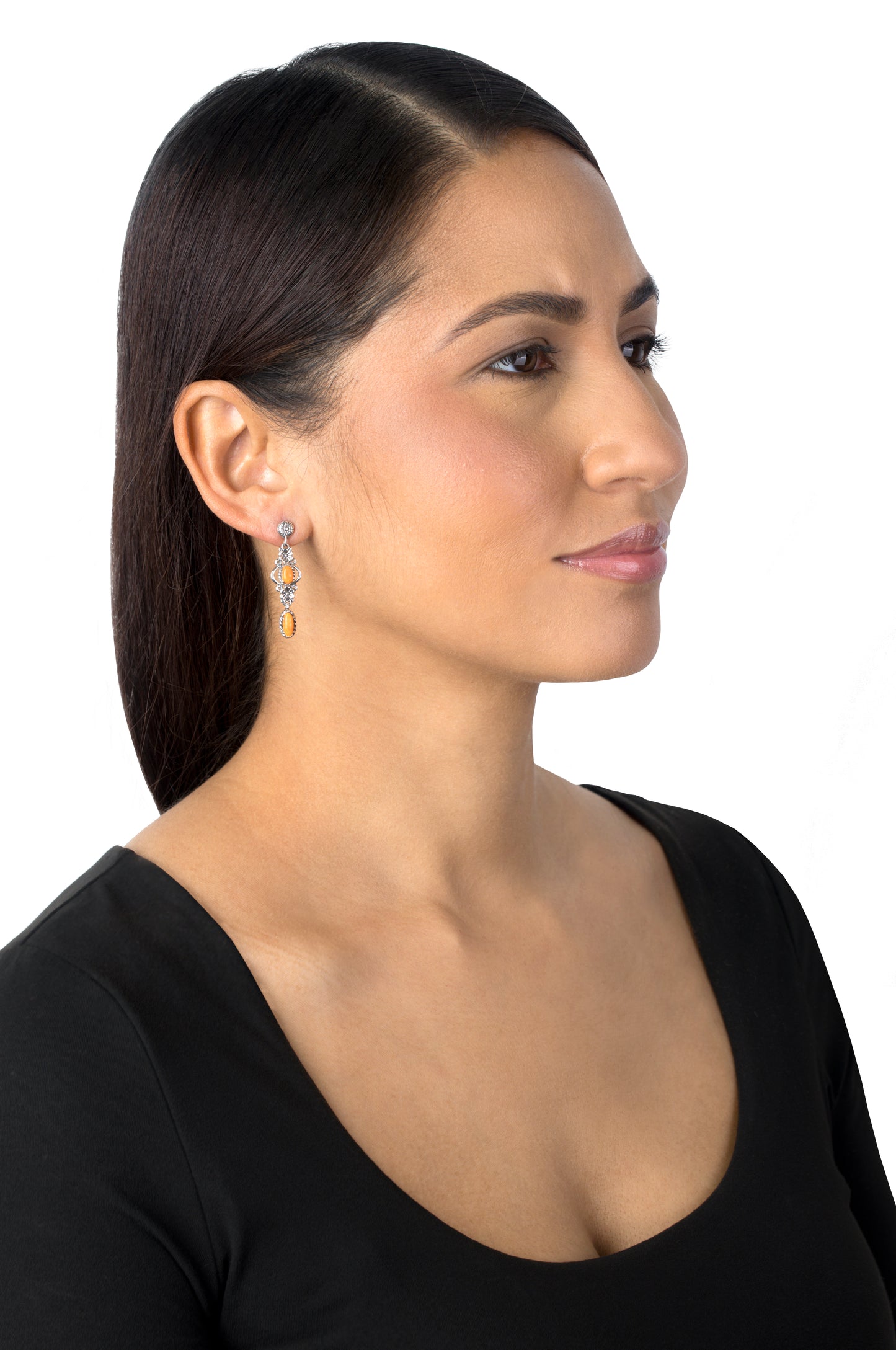 EXCLUSIVELY OURS! Sterling Silver Orange Spiny Oyster Gemstone Floral Dangle Earrings