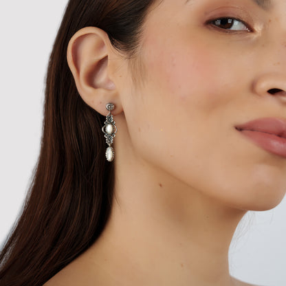 EXCLUSIVELY OURS! Sterling Silver White Mother of Pearl Gemstone Floral Dangle Earrings