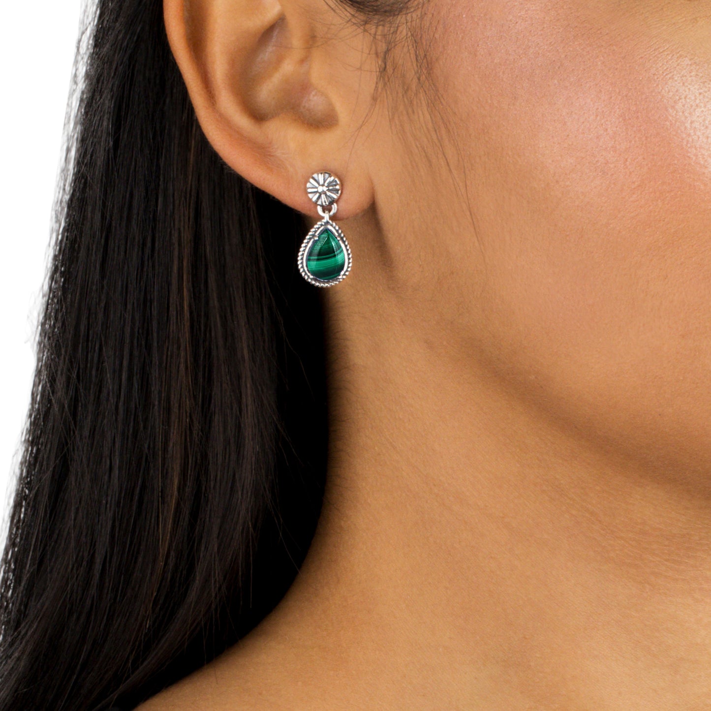 EXCLUSIVELY OURS! Sterling Silver Malachite Pear-Cut Dangle Earrings