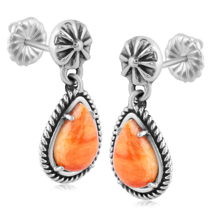 Sterling Silver Orange Spiny Oyster Gemstone Drop Earrings