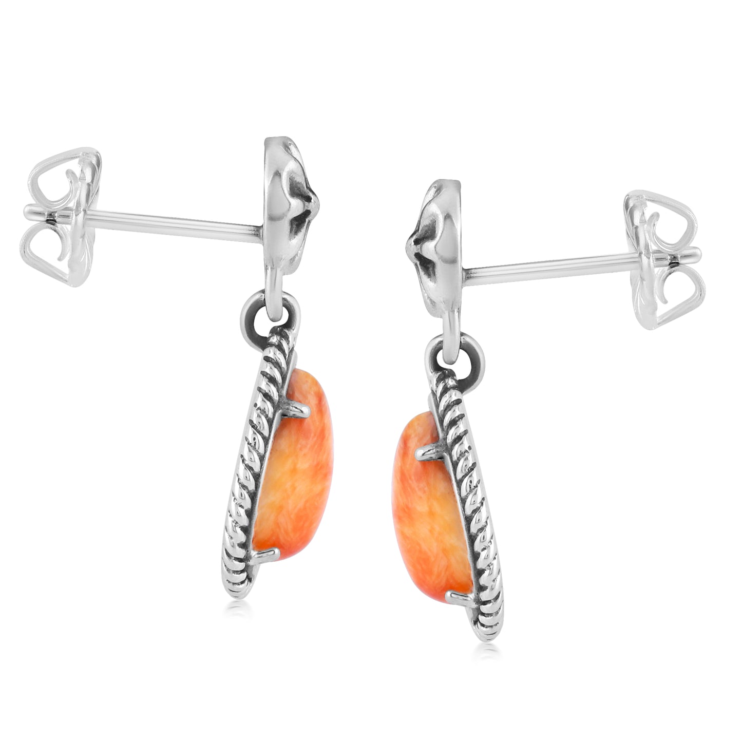 Sterling Silver Orange Spiny Oyster Gemstone Drop Earrings