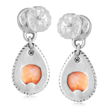 Sterling Silver Orange Spiny Oyster Gemstone Drop Earrings