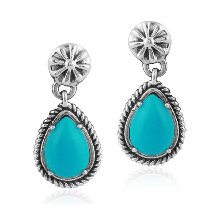 Sterling Silver Sleeping Beauty Turquoise Pear Drop Earrings