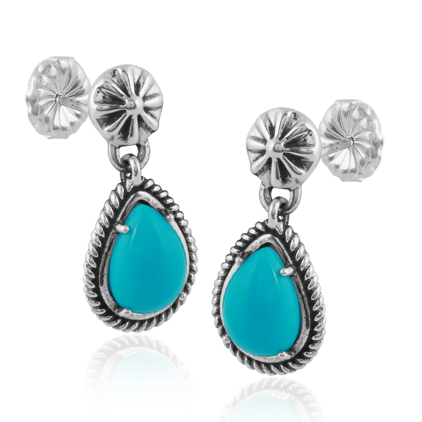 Sterling Silver Sleeping Beauty Turquoise Pear Drop Earrings