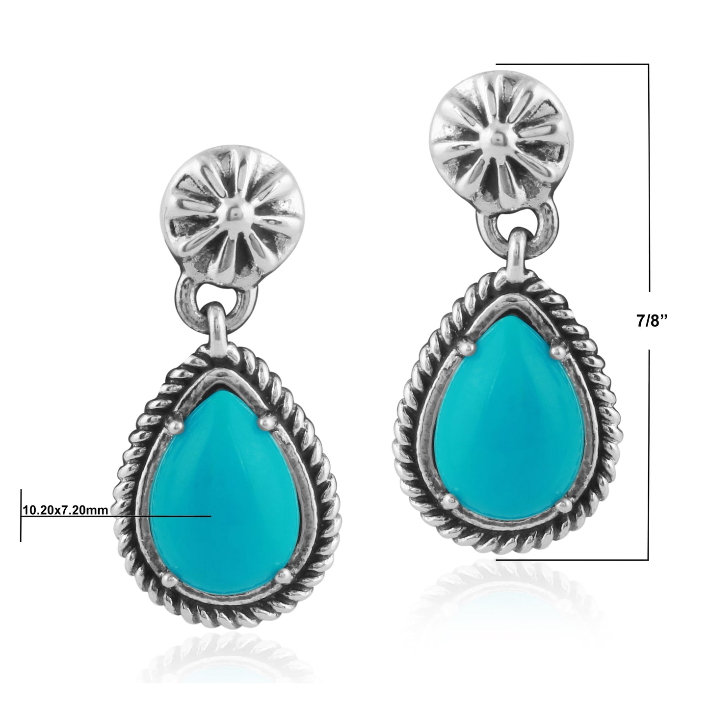 Sterling Silver Sleeping Beauty Turquoise Pear Drop Earrings