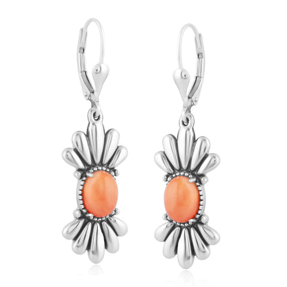 Sterling Silver Orange Spiny Oyster Gemstone Dangle Earrings