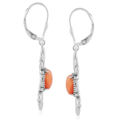 Sterling Silver Orange Spiny Oyster Gemstone Dangle Earrings