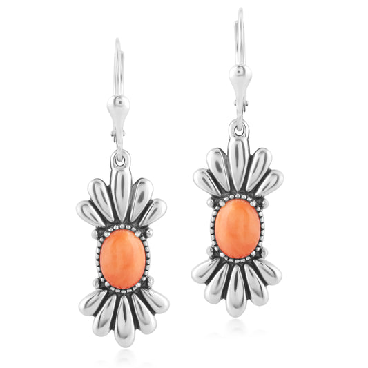 American West Sterling Silver Women's Drop & Dangle Earrings Genuine Orange Spiny Oyster