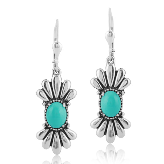 Sterling Silver Kingman Turquoise Fan Design Dangle Earrings