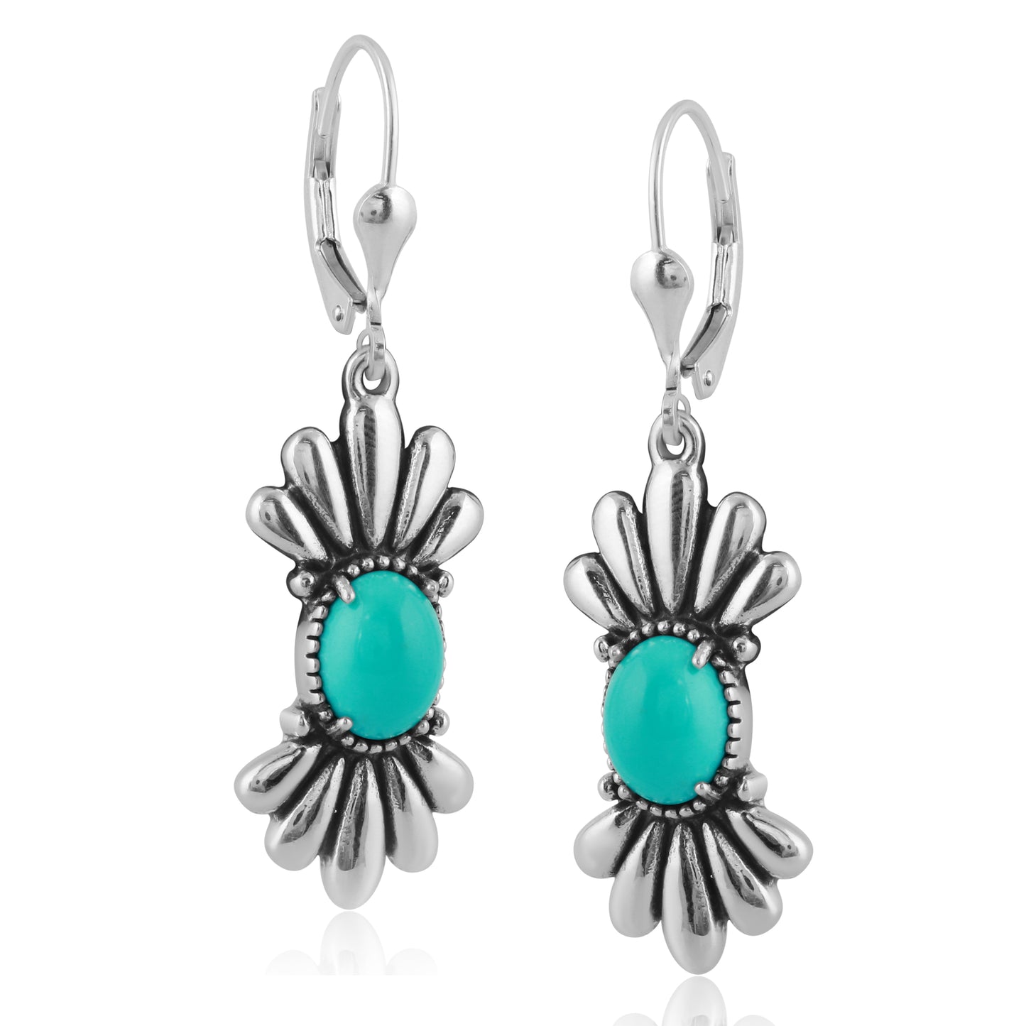 Sterling Silver Kingman Turquoise Fan Design Dangle Earrings