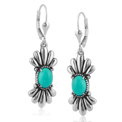 Sterling Silver Kingman Turquoise Fan Design Dangle Earrings