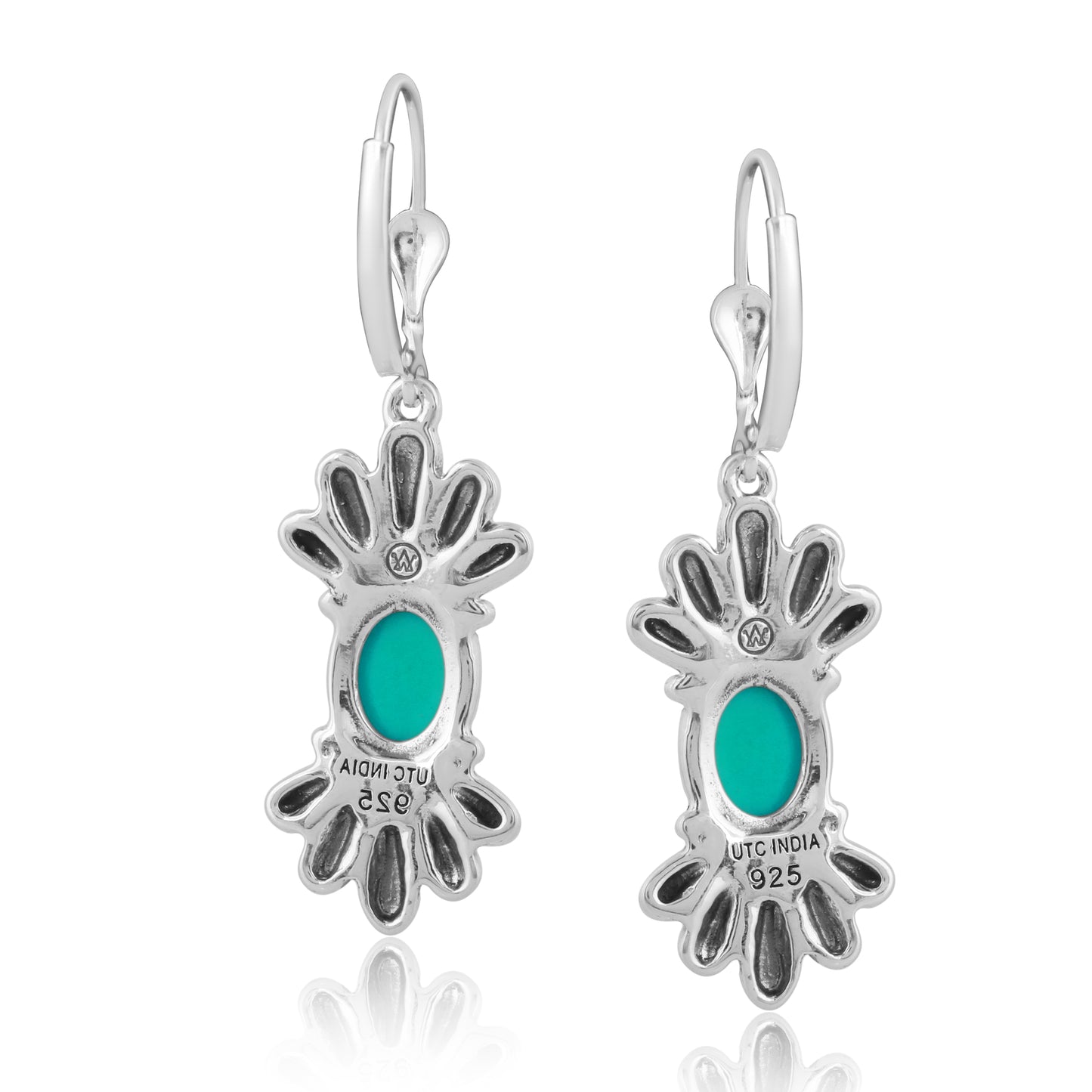 Sterling Silver Kingman Turquoise Fan Design Dangle Earrings