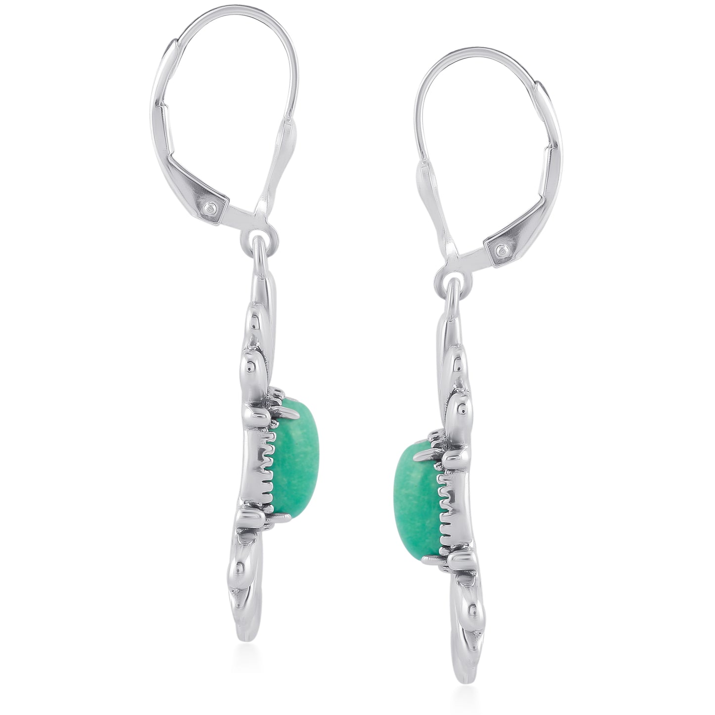 Sterling Silver Green Turquoise Fan Design Dangle Earrings