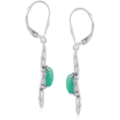 Sterling Silver Green Turquoise Fan Design Dangle Earrings